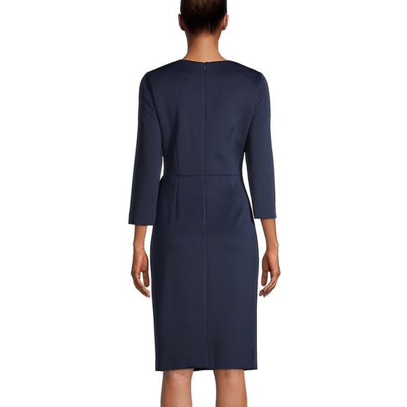 NEW ELIZA J Navy V-NECK Ruffle Side SCUBA Crepe COCKTAIL Sheath DRESS 8 - Picture 3 of 10